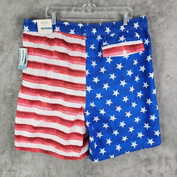 Mens Old Navy American Flag Swim Trunks Blue & Red Stars & Stripes XXL - Picture 9 of 16